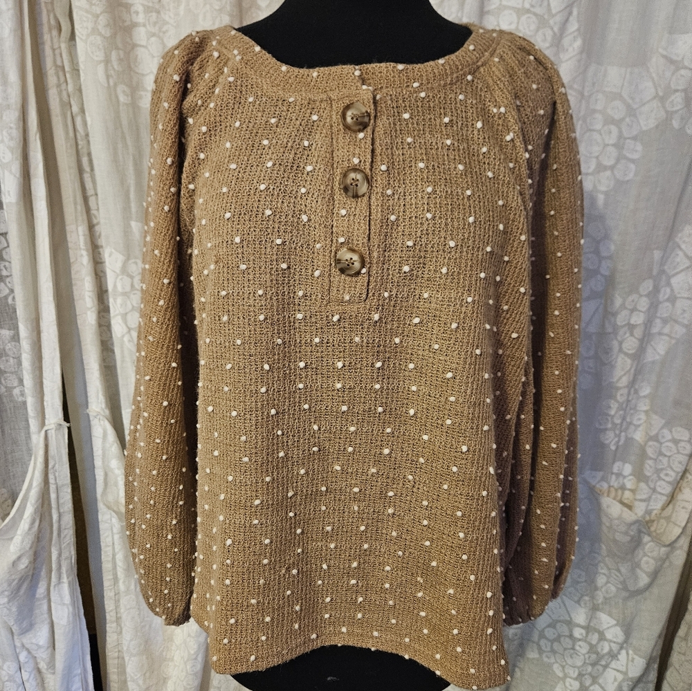 Flower & Feather puffy sleeve dot sweater